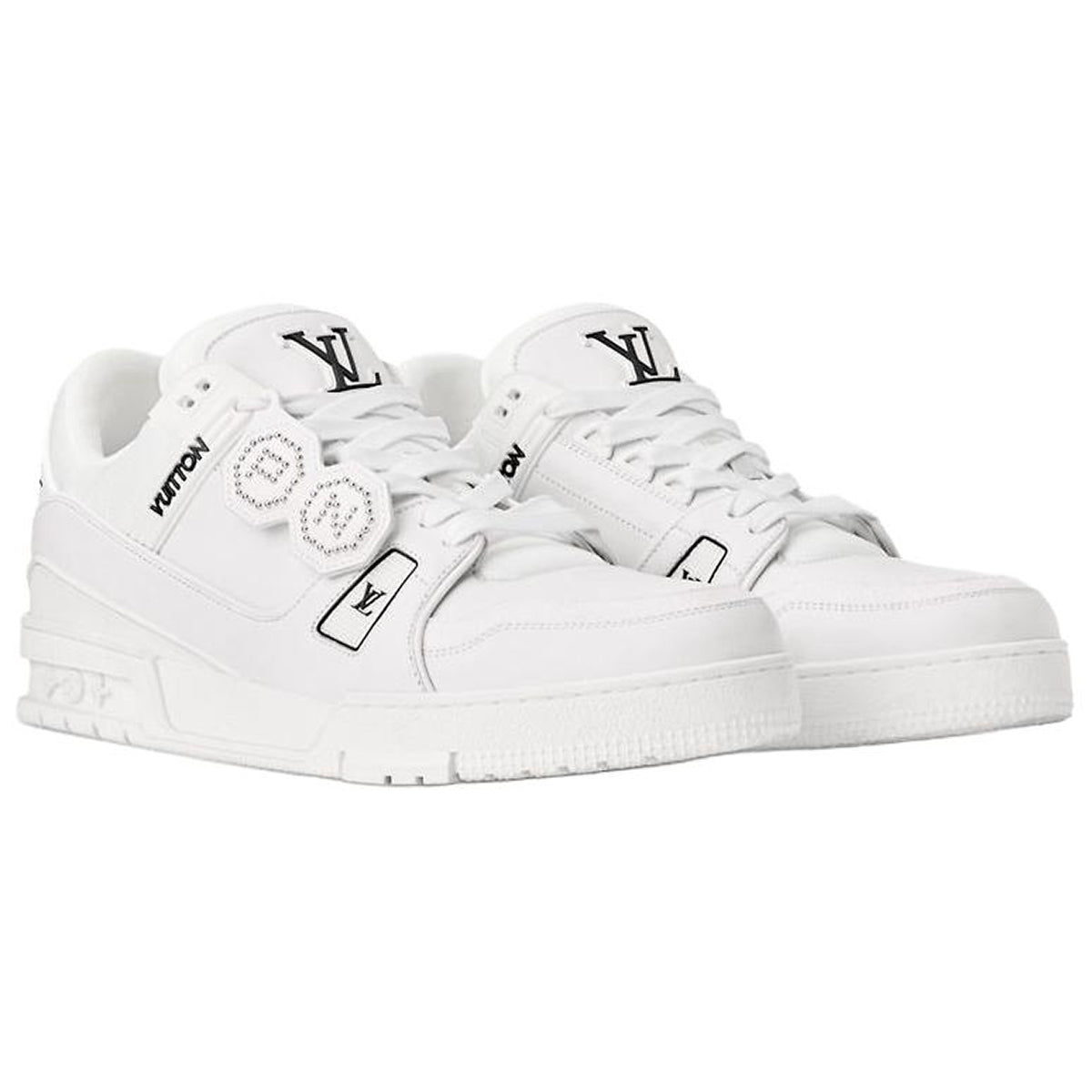 Louis Vuitton × NIGO Trainer FW25 White Leather Double Circle Badge Closure & Hidden Zipper Low-Top Sneakers – White & Black
