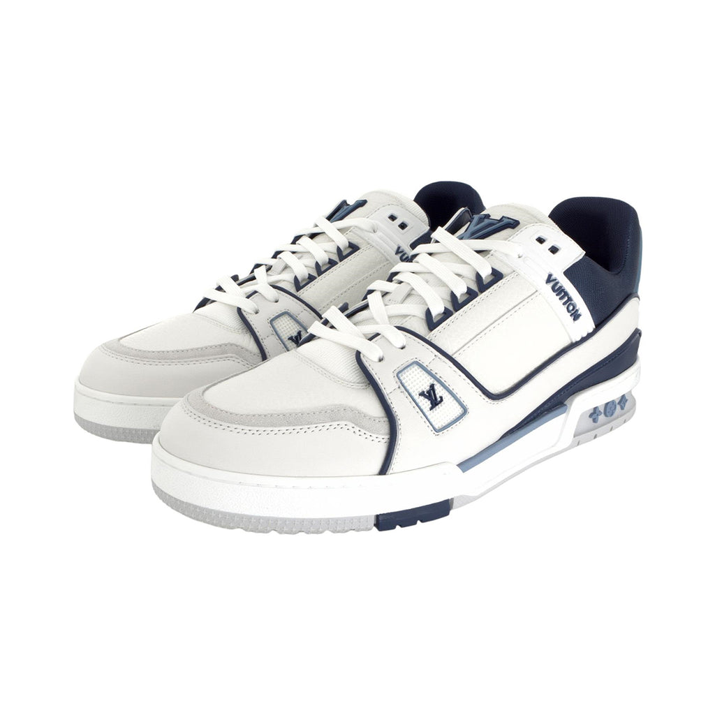 Louis Vuitton Trainer Deep Navy Blue & White Smooth Leather Three-Tone Low-Top Sneakers – Navy, White & Grey