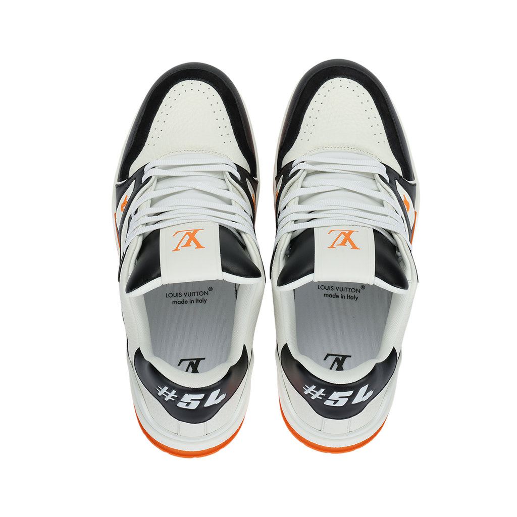 Louis Vuitton Trainer Leather Low-Top Sneakers – White, Black & Vibrant Orange