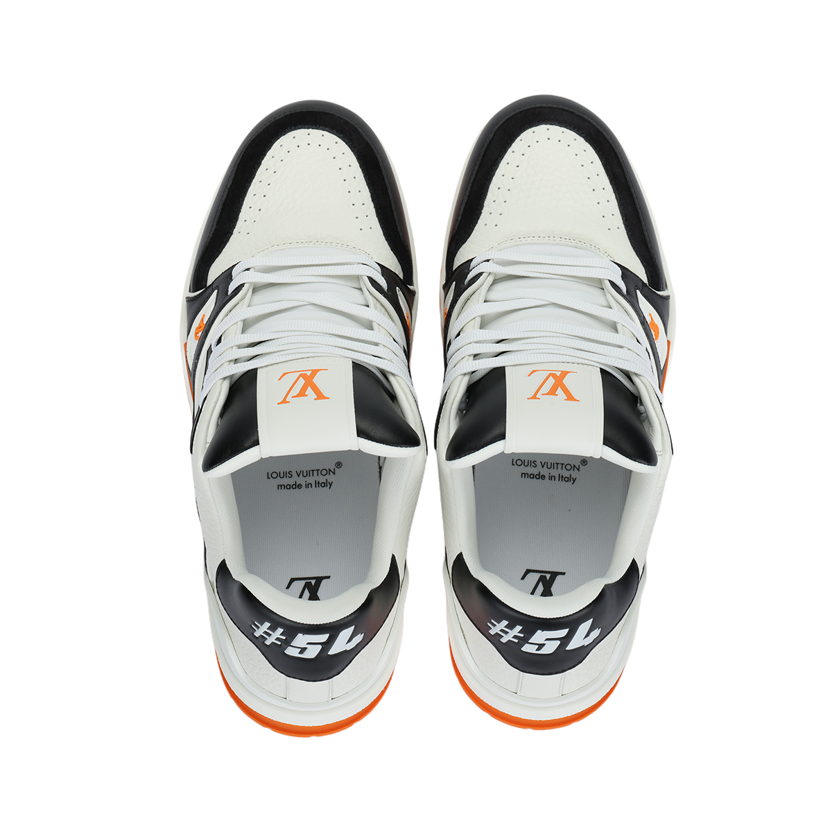 Louis Vuitton Trainer Leather Low-Top Sneakers – White, Black & Vibrant Orange
