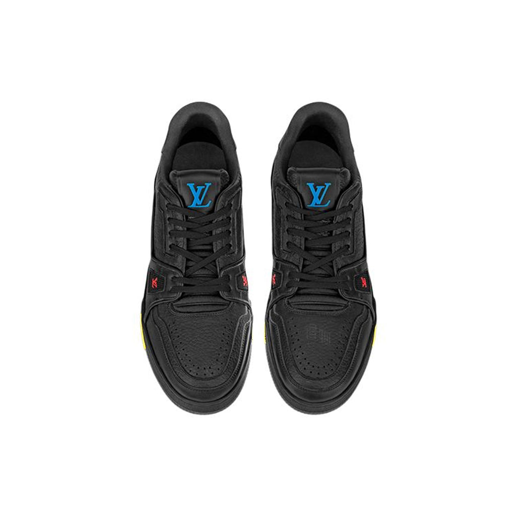 Louis Vuitton Trainer Leather & Mesh Logo Low-Top Sneakers with Gold Signature – Black