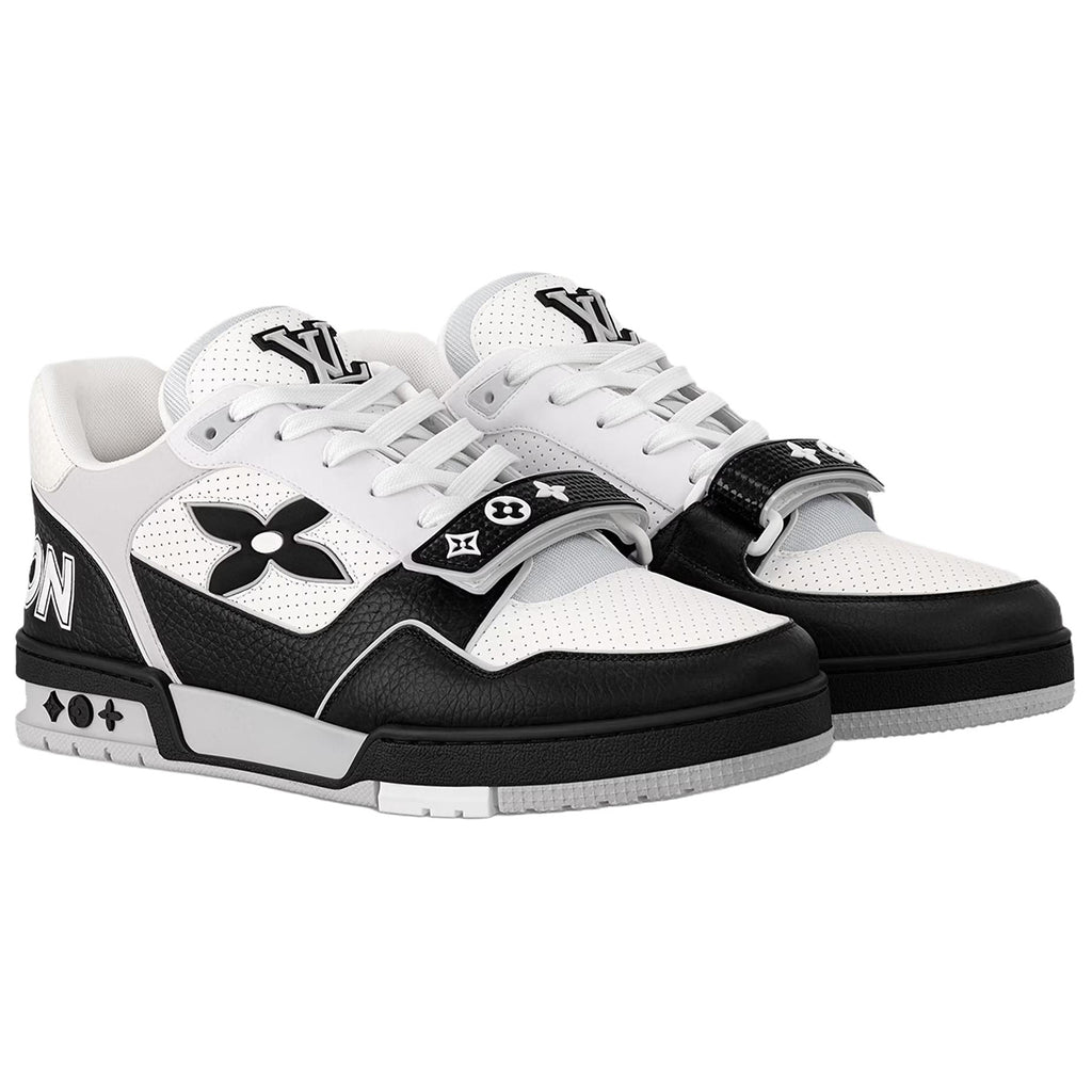 Louis Vuitton Trainer Velcro Strap Oversized LV Flower Perforated & Embossed Leather Low-Top Sneakers – Black & White
