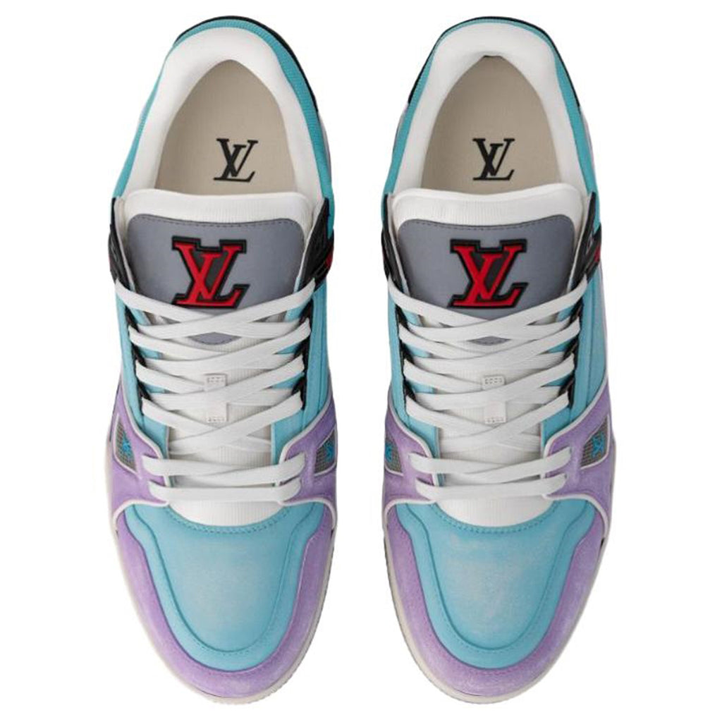 Louis Vuitton Trainer Script Signature Multicolor Patchwork Low-Top Sneakers – Aqua Blue & Lavender Purple
