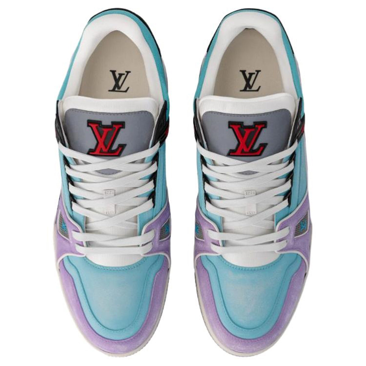 Louis Vuitton Trainer Script Signature Multicolor Patchwork Low-Top Sneakers – Aqua Blue & Lavender Purple