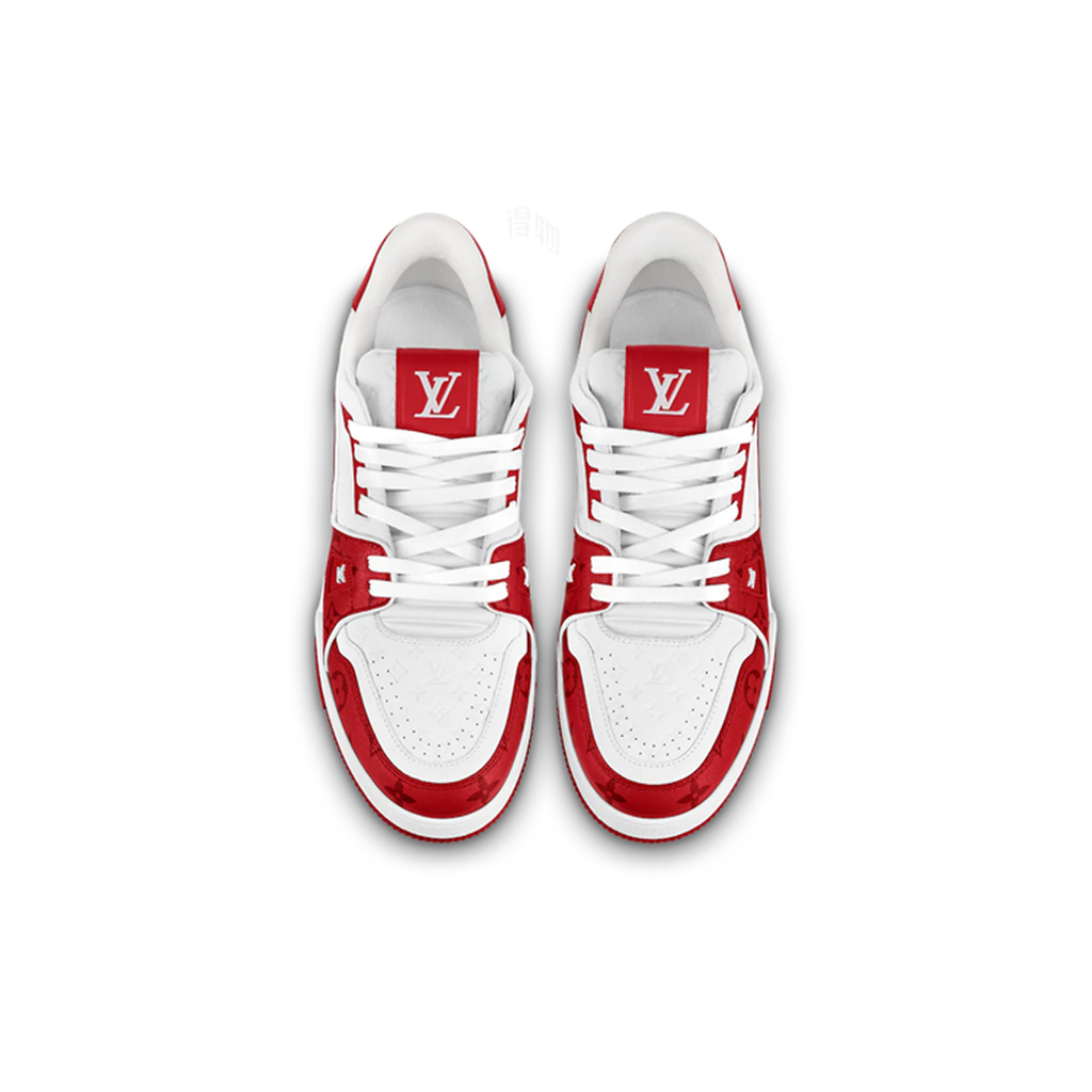 Louis Vuitton Trainer LV Monogram Embossed Leather Low-Top Sneakers – Red & White