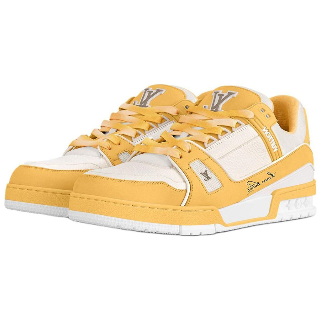 Louis Vuitton Trainer Grained Calf Leather Low-Top Sneakers – Yellow & White