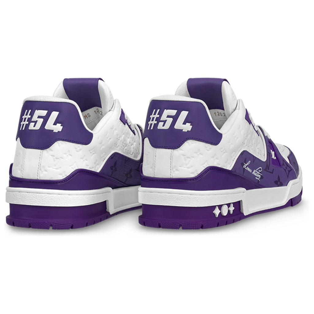 Louis Vuitton Trainer LV Monogram Embossed Leather Low-Top Sneakers – White & Purple