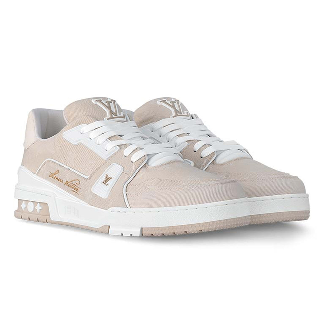 Louis Vuitton Trainer Suede Low-Top Sneakers – Beige & White
