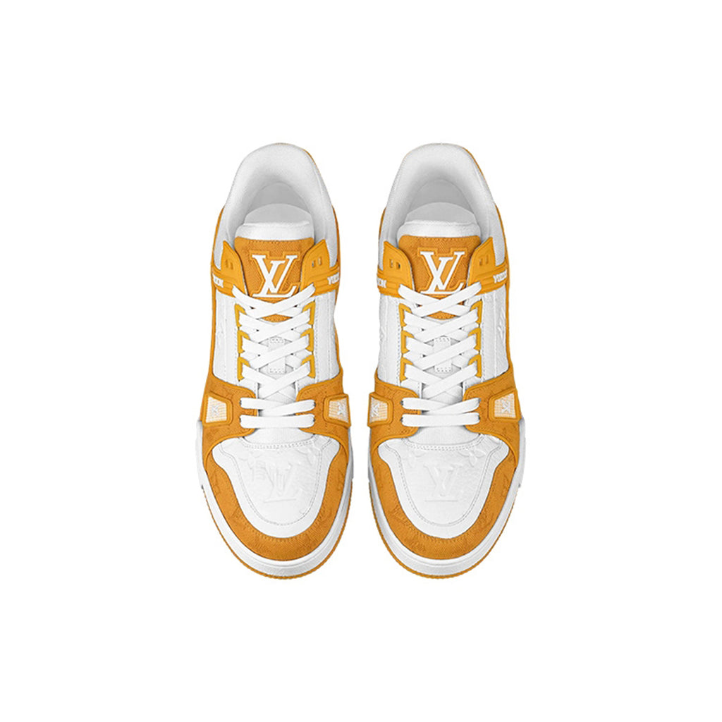 Louis Vuitton Trainer Calf Leather & Denim Lace-Up Low-Top Sneakers – Orange & Yellow
