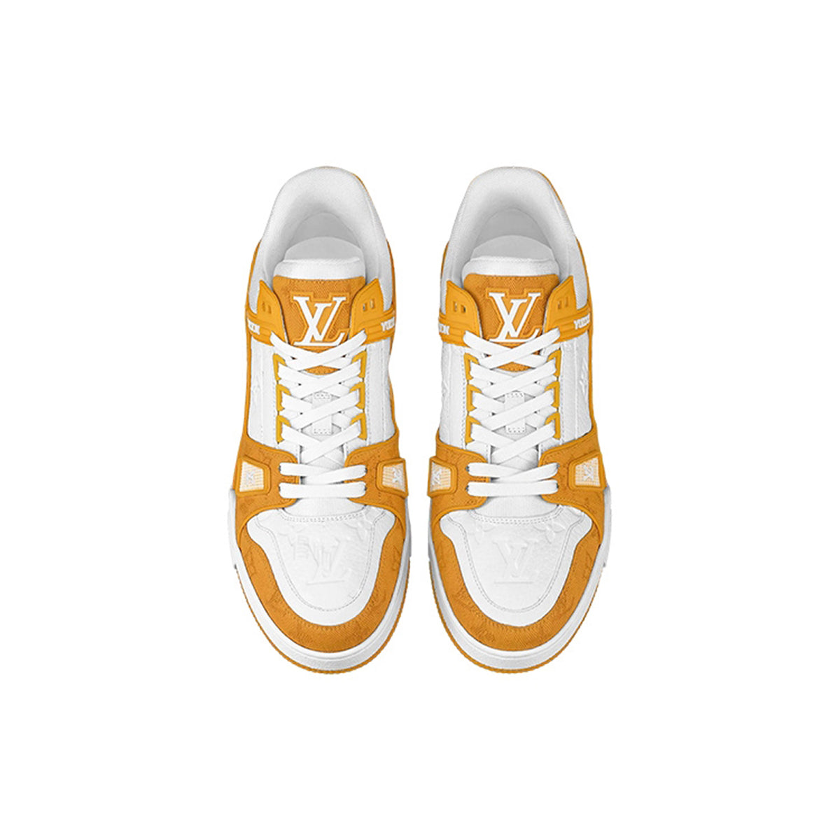 Louis Vuitton Trainer Calf Leather & Denim Lace-Up Low-Top Sneakers – Orange & Yellow