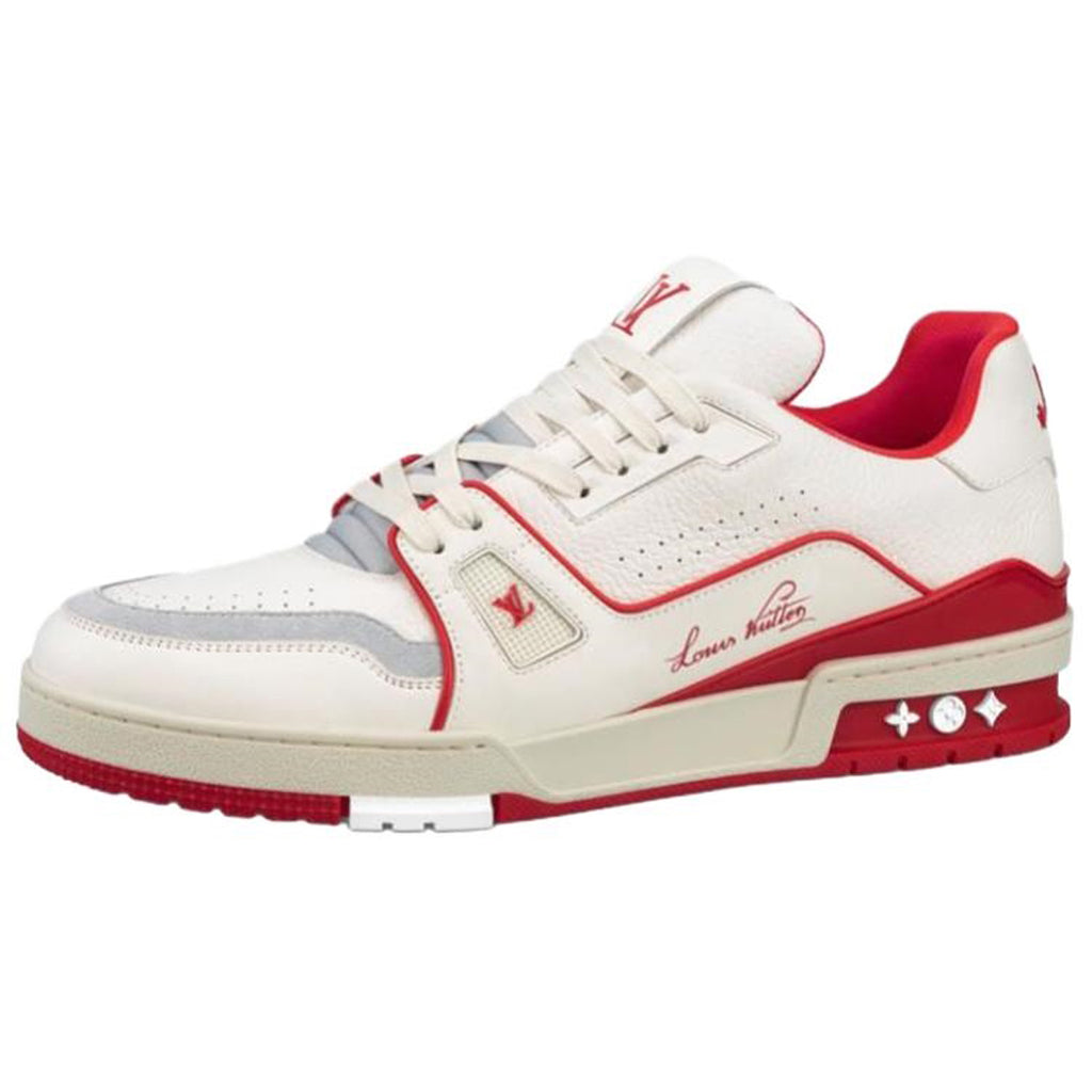 Louis Vuitton Trainer Lace-Up Low-Top Sneakers – White & Red