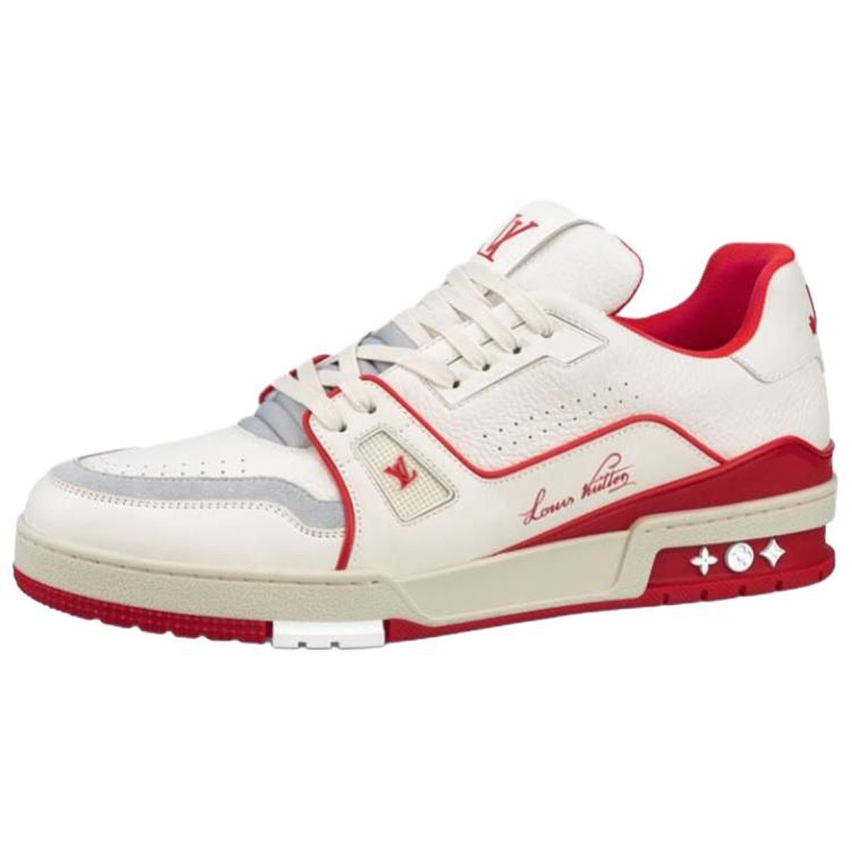 Louis Vuitton Trainer Lace-Up Low-Top Sneakers – White & Red