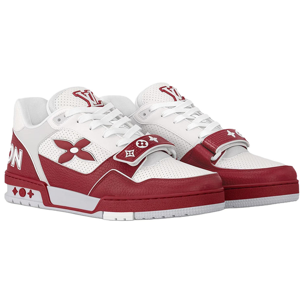 Louis Vuitton Trainer Velcro Strap Oversized LV Flower Perforated & Embossed Leather Low-Top Sneakers – Crimson Red & White