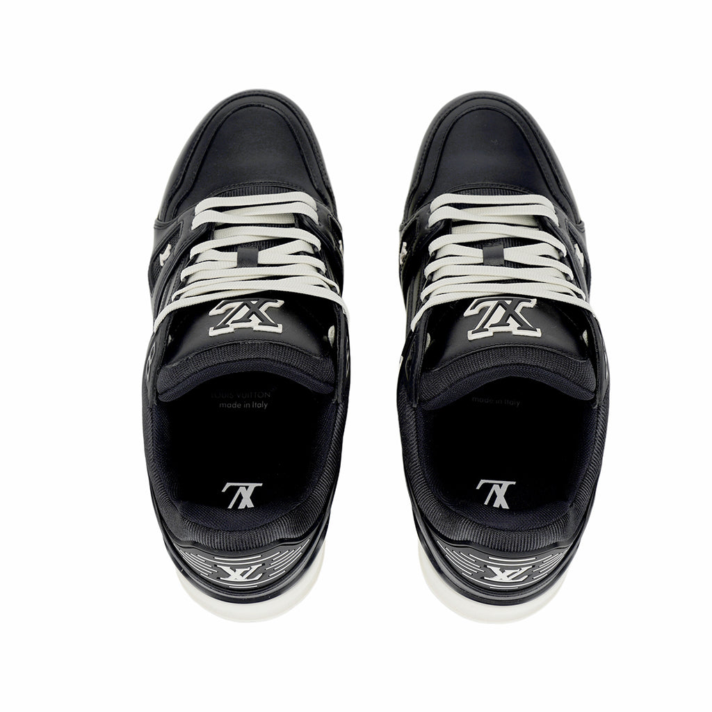 Louis Vuitton Trainer Embossed Letter Leather Low-Top Sneakers – Black & White