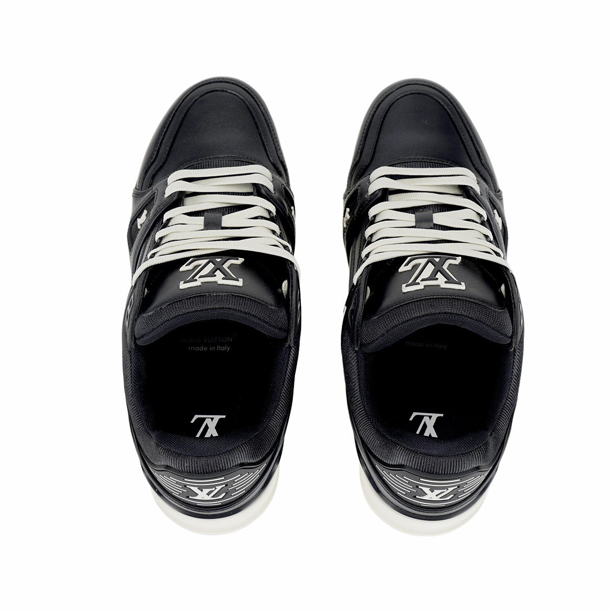 Louis Vuitton Trainer Embossed Letter Leather Low-Top Sneakers – Black & White
