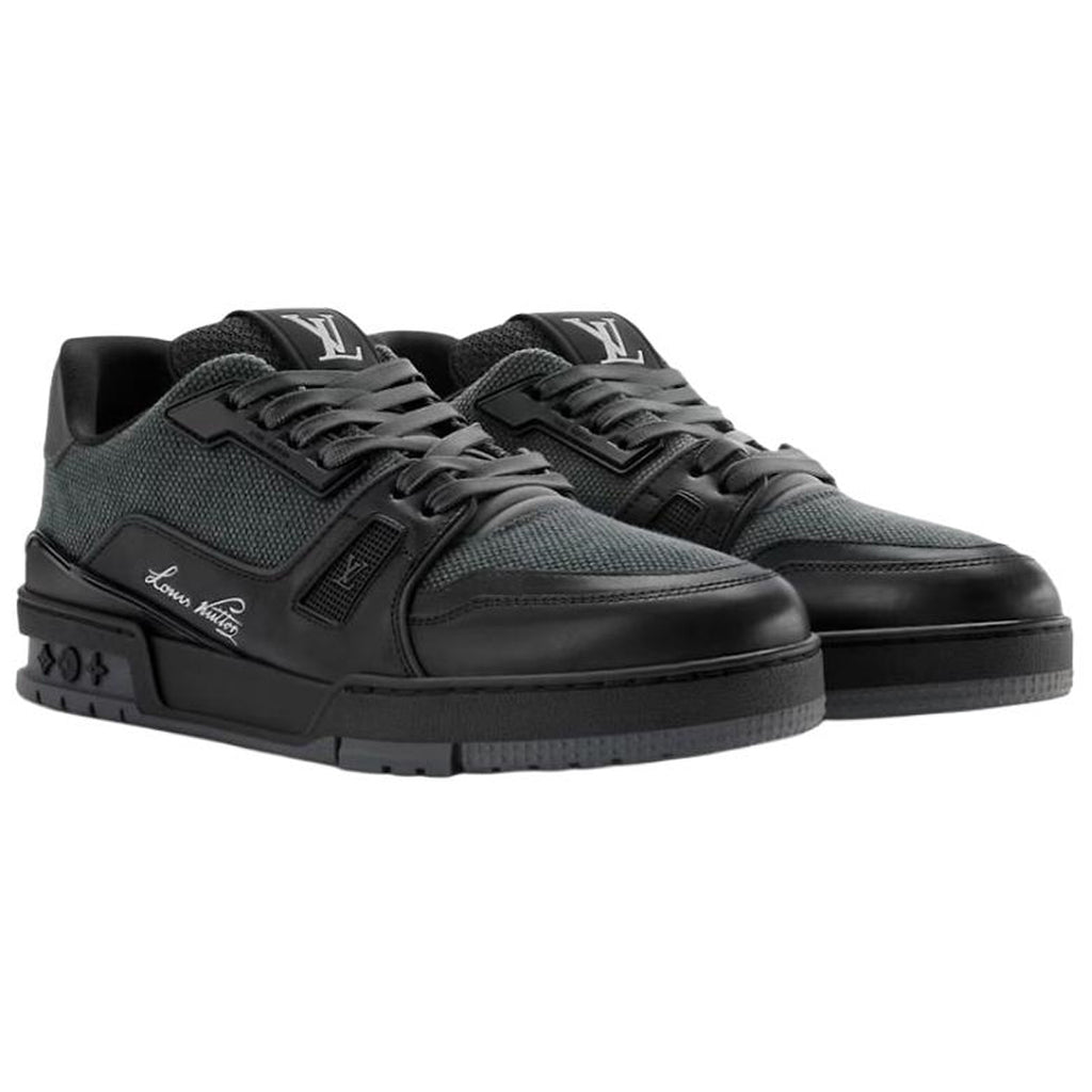 Louis Vuitton Trainer Triple Black Leather & Mesh Mixed-Material Low-Top Sneakers – All Black