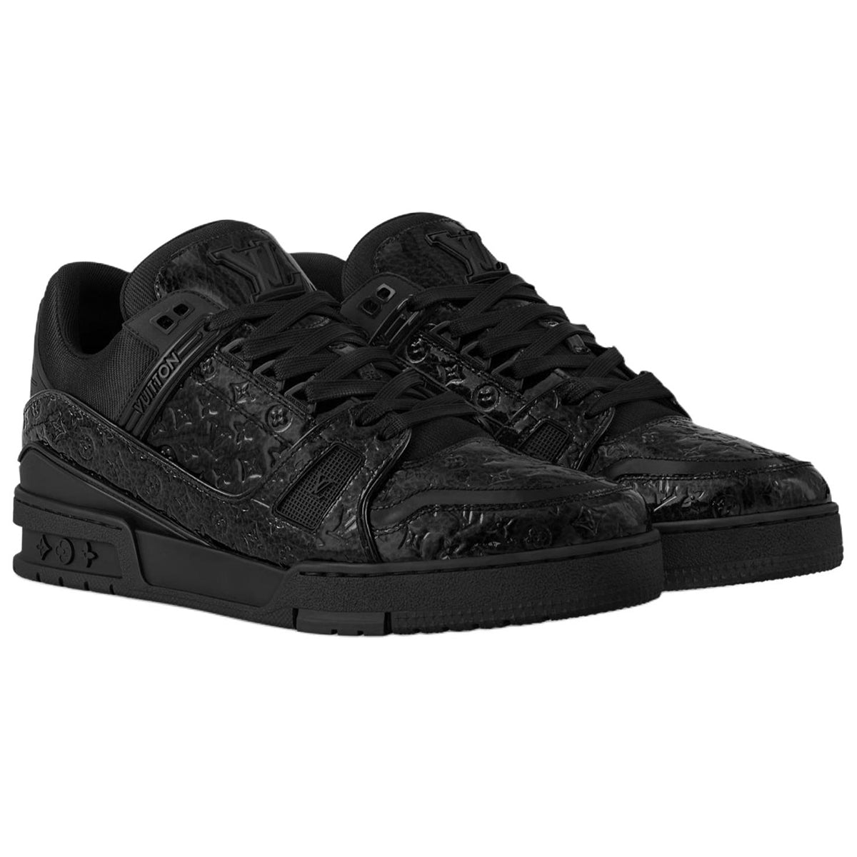 Louis Vuitton Trainer Monogram Embossed Patent Leather Low-Top Sneakers – Triple Black