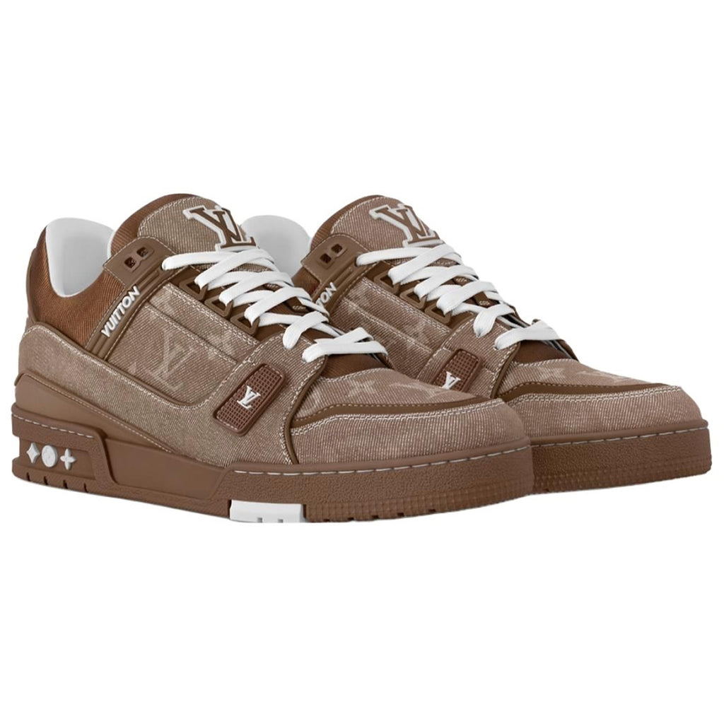 Louis Vuitton Trainer Monogram Embossed Suede & Calf Leather Low-Top Sneakers – Triple Brown
