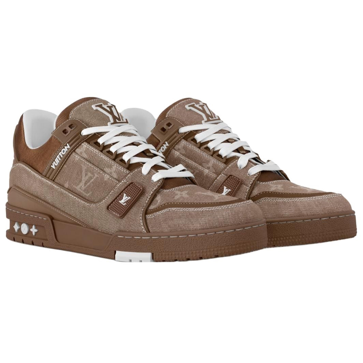 Louis Vuitton Trainer Monogram Embossed Suede & Calf Leather Low-Top Sneakers – Triple Brown
