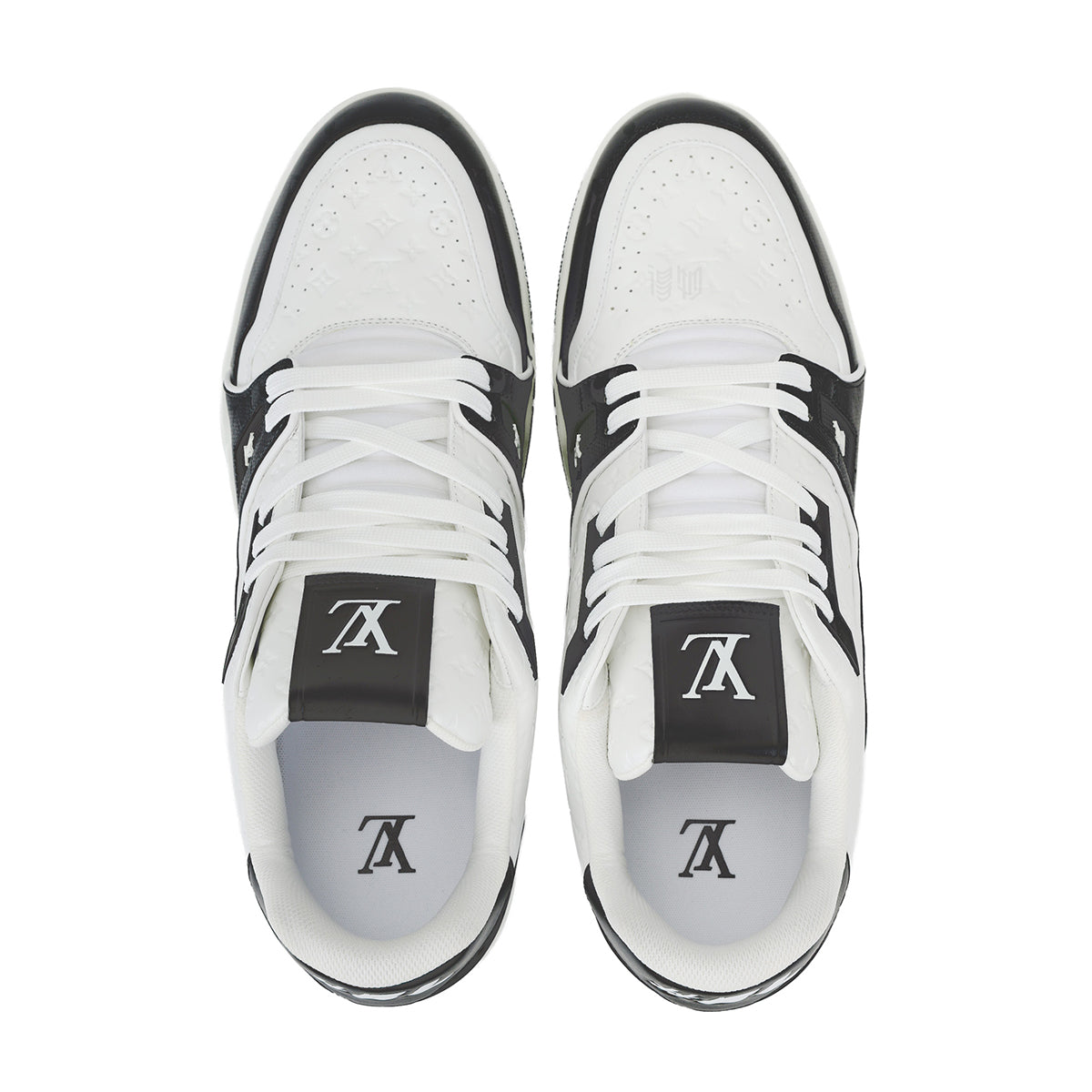 Louis Vuitton Trainer Calf Leather & Monogram Embossed Panel Low-Top Sneakers – White & Black