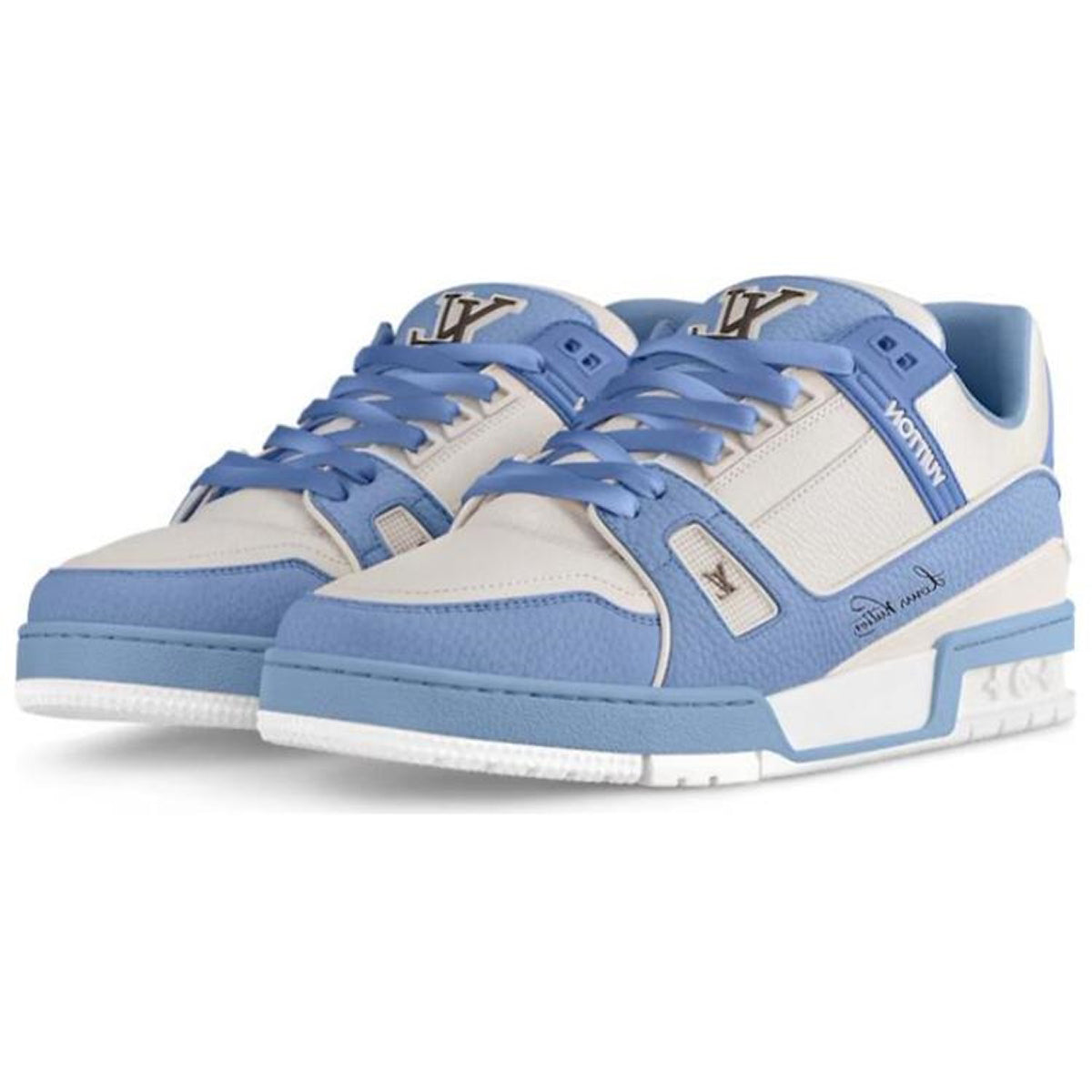Louis Vuitton Trainer Calf Leather Low-Top Sneakers – White & Powder Blue