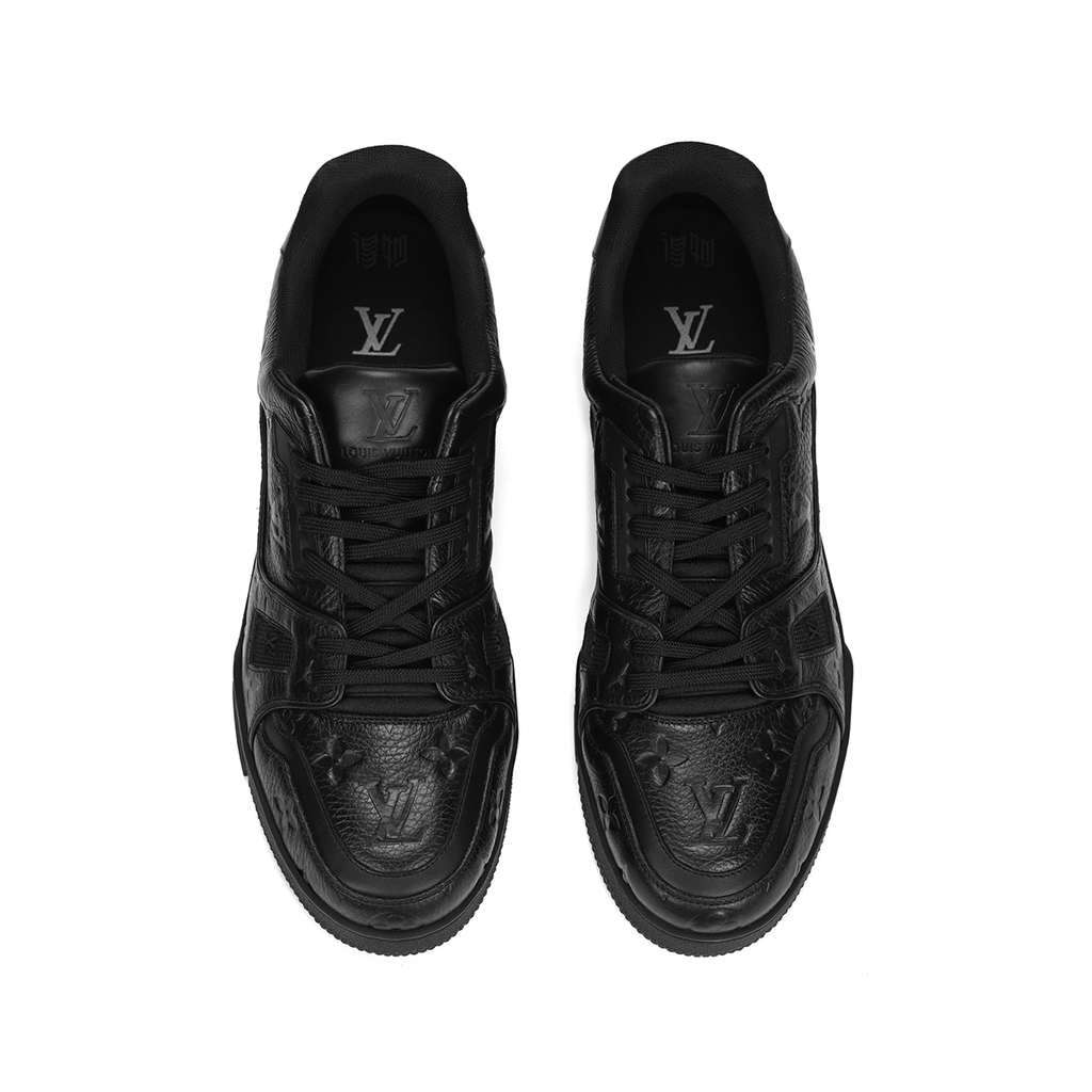 Louis Vuitton Trainer Monogram Embossed Grained Calf Leather Low-Top Sneakers – Triple Black