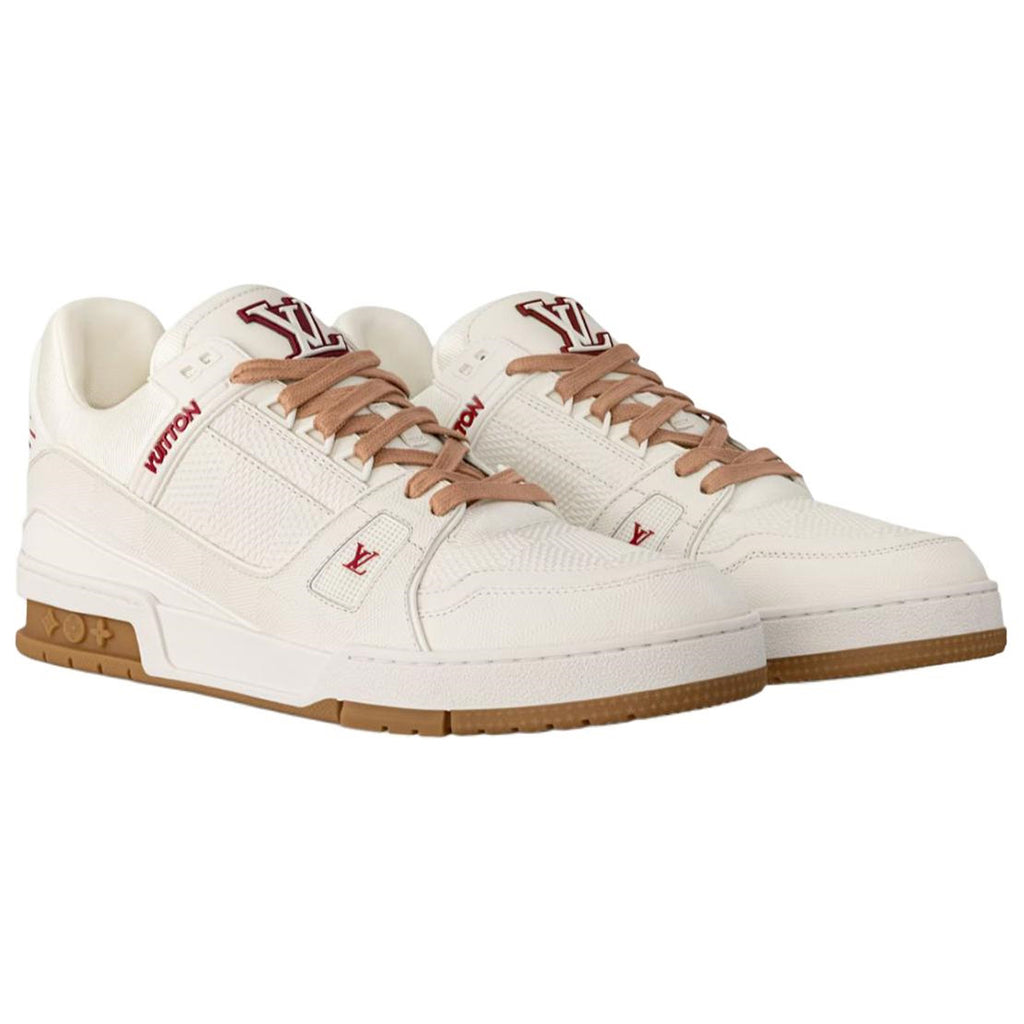 Louis Vuitton Trainer Cream Grained Leather Burgundy Accents & Honey Gum Sole Low-Top Sneakers – Cream, Burgundy & Caramel