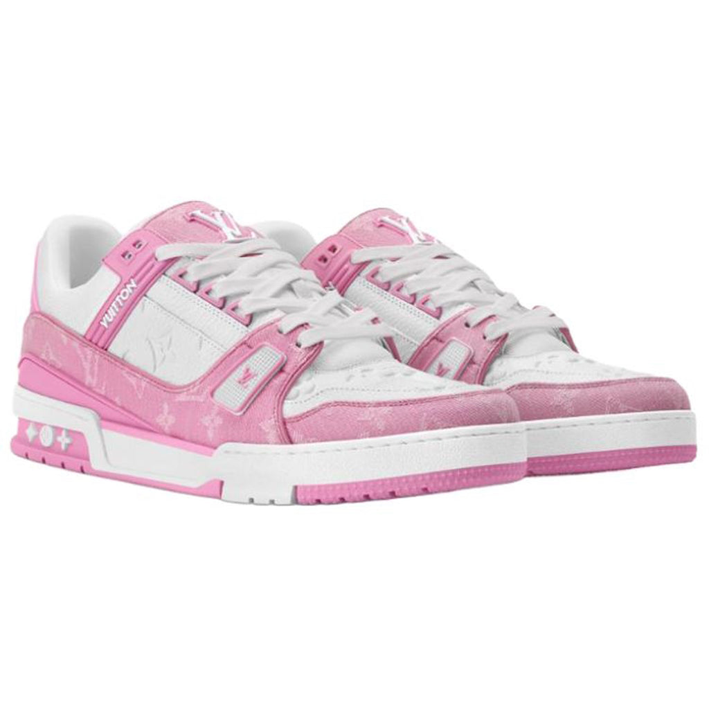 Louis Vuitton Trainer Monogram Denim Canvas & Smooth Leather Low-Top Sneakers – Pink & White