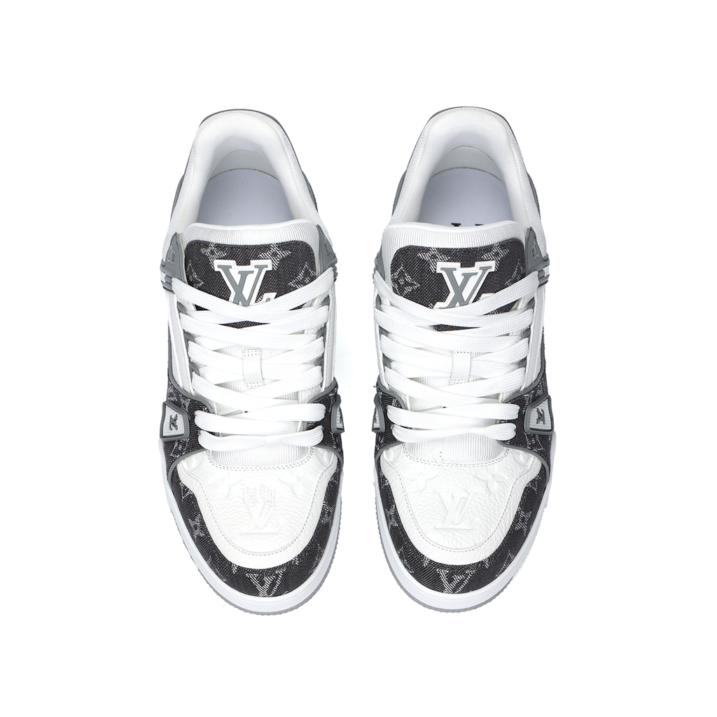 Louis Vuitton Trainer Monogram Denim Canvas & Calf Leather Low-Top Sneakers – Grey & White