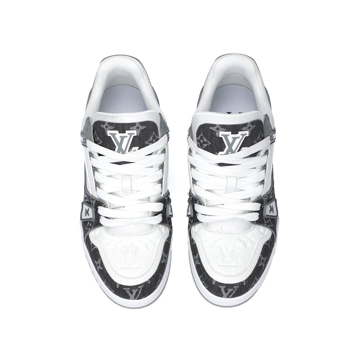 Louis Vuitton Trainer Monogram Denim Canvas & Calf Leather Low-Top Sneakers – Grey & White