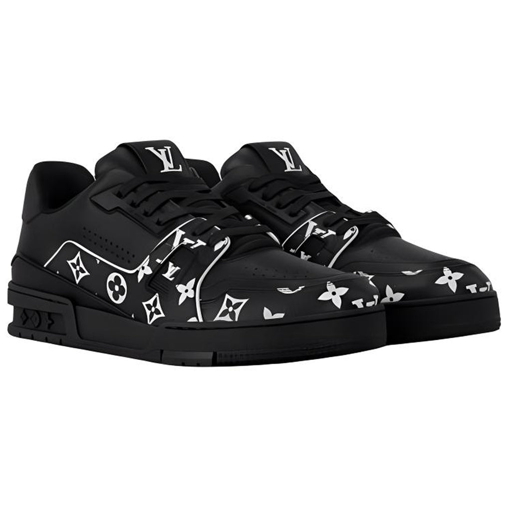 Louis Vuitton Trainer LV Monogram Print Calf Leather Low-Top Sneakers – Black & White