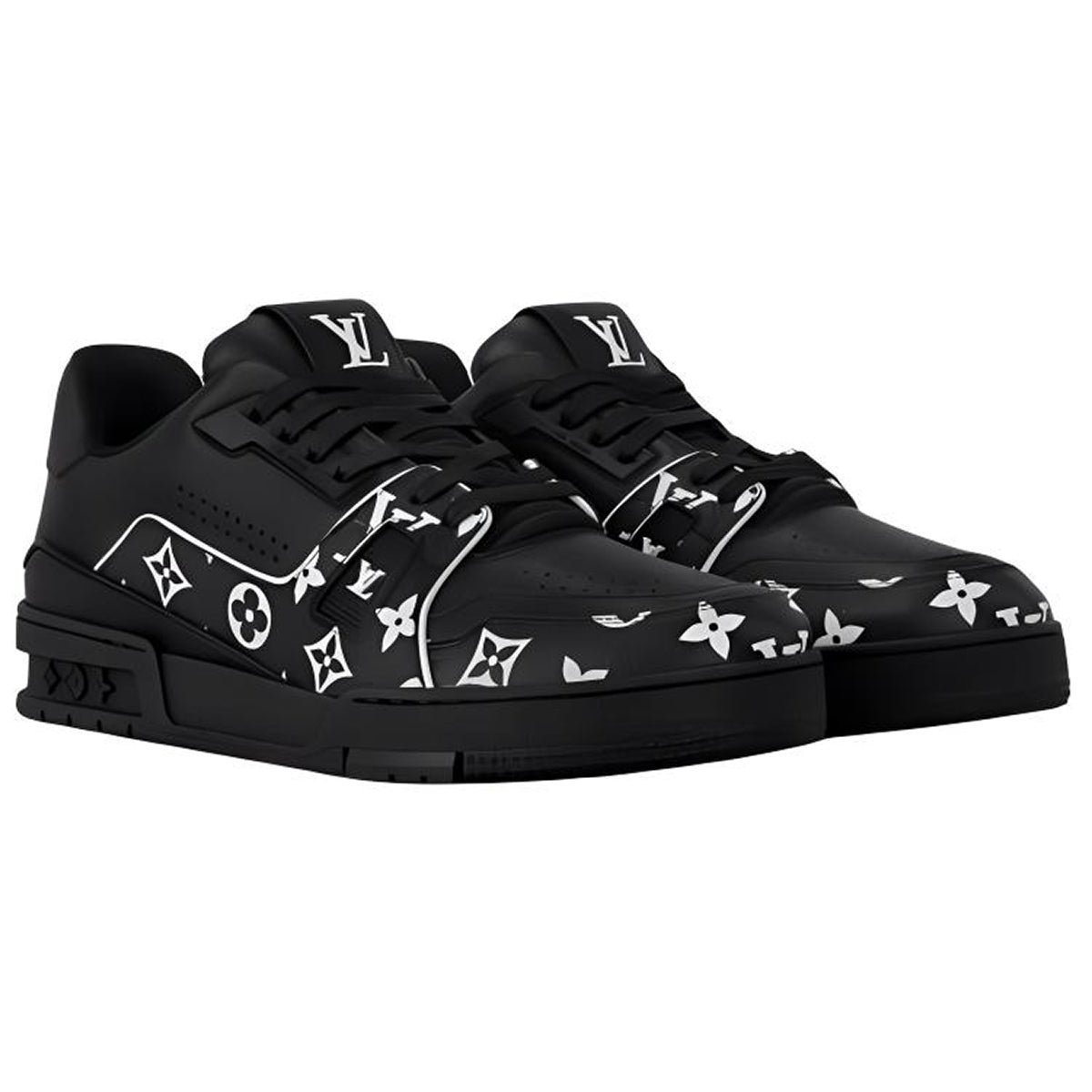Louis Vuitton Trainer LV Monogram Print Calf Leather Low-Top Sneakers – Black & White
