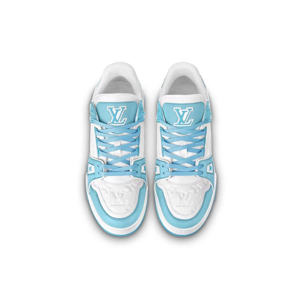 Louis Vuitton Trainer Embossed Calf Leather Lace-Up Low-Top Sneakers – Sky Blue