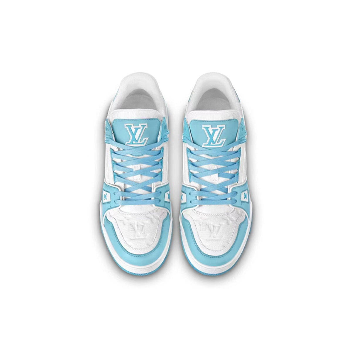 Louis Vuitton Trainer Embossed Calf Leather Lace-Up Low-Top Sneakers – Sky Blue