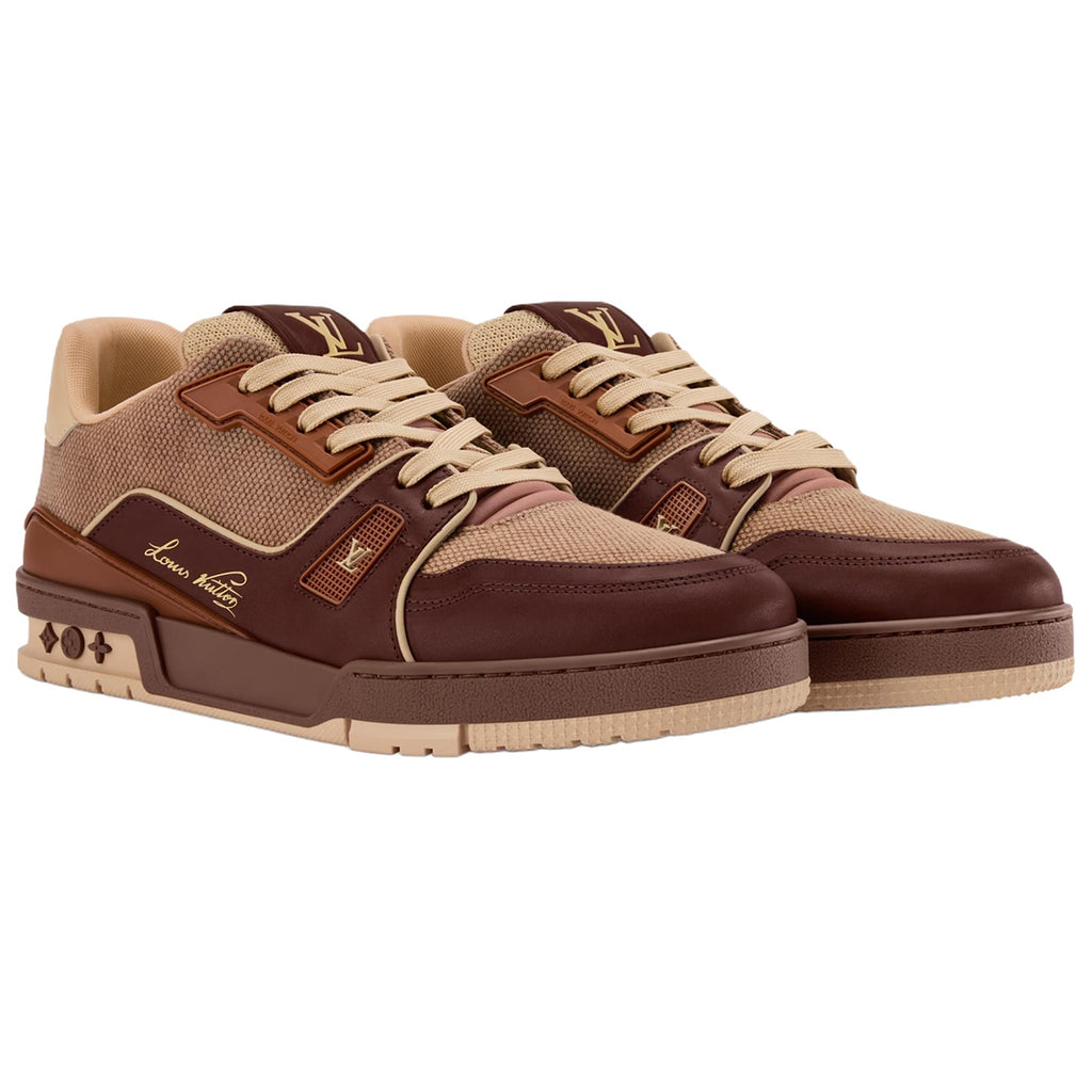 Louis Vuitton Trainer Tonal Brown Woven Canvas & Leather Mixed-Material Low-Top Sneakers – Chocolate Brown & Natural Beige