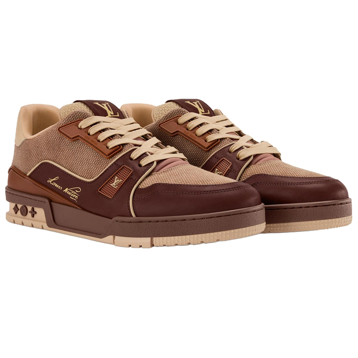 Louis Vuitton Trainer Tonal Brown Woven Canvas & Leather Mixed-Material Low-Top Sneakers – Chocolate Brown & Natural Beige