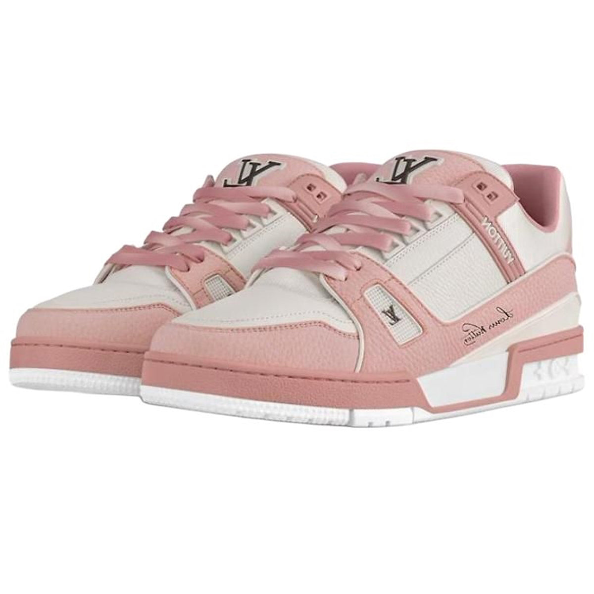 Louis Vuitton Trainer Grained Calf Leather Low-Top Sneakers – White & Rose Pink