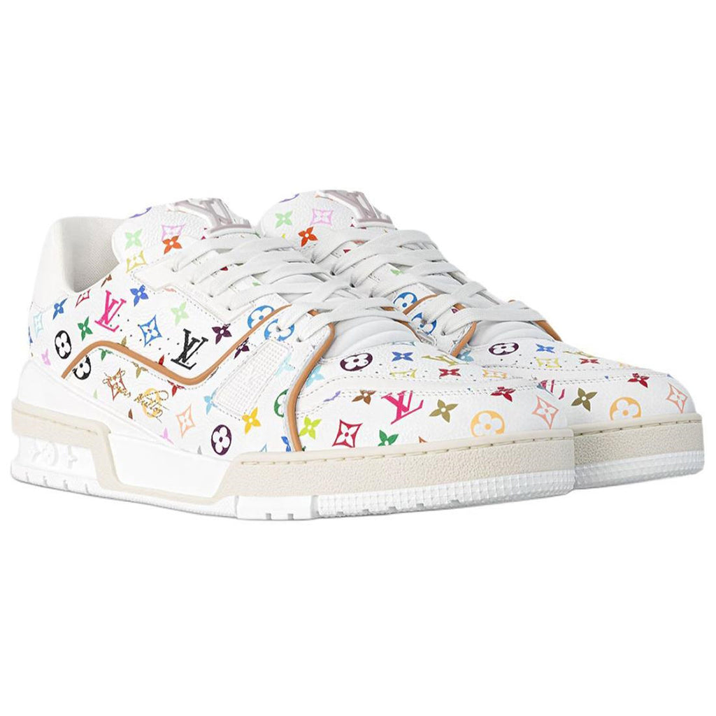 Louis Vuitton × Takashi Murakami Trainer Multicolor Monogram Grained Calf Leather Low-Top Sneakers – White