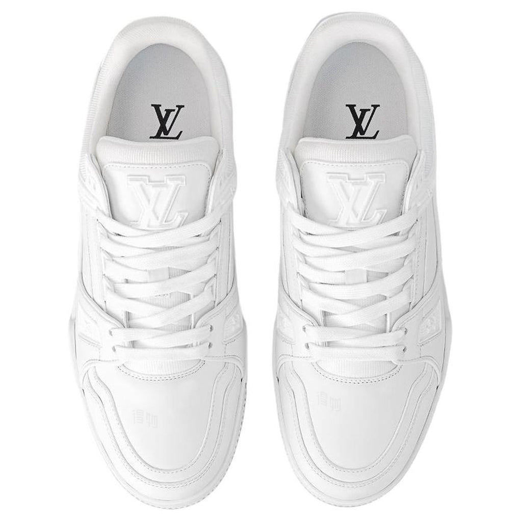 Louis Vuitton Trainer Leather Embossed Monogram Low-Top Sneakers – White