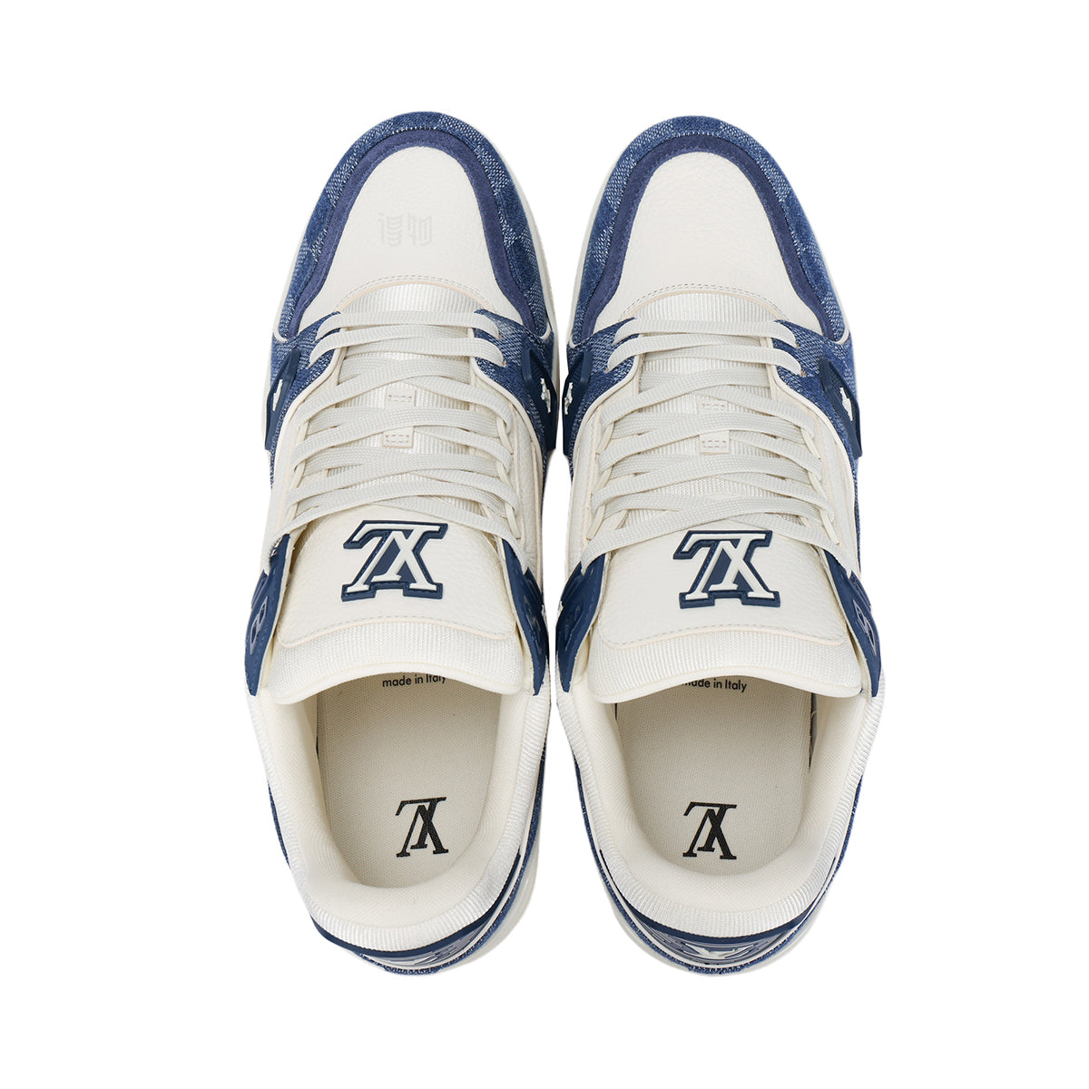 Louis Vuitton Trainer Lace-Up Low-Top Sneakers – White & Blue