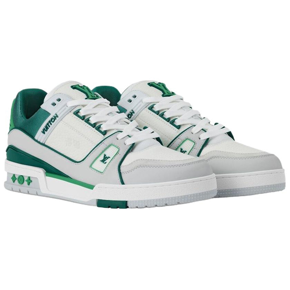 Louis Vuitton Trainer Forest Green Textured Fabric & White Leather Three-Tone Low-Top Sneakers – Green, White & Grey
