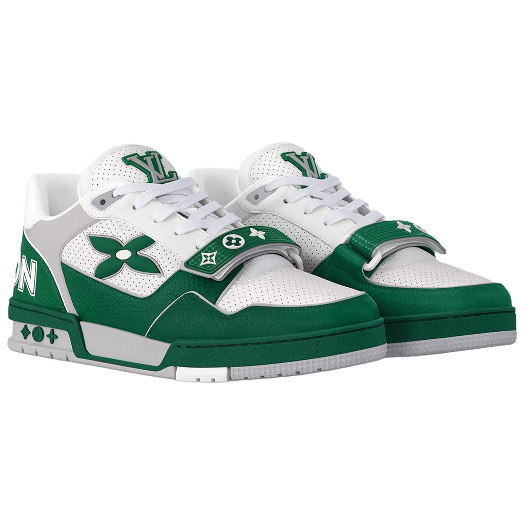 Louis Vuitton Trainer Velcro Strap Oversized LV Flower Perforated & Embossed Leather Low-Top Sneakers – Emerald Green & White