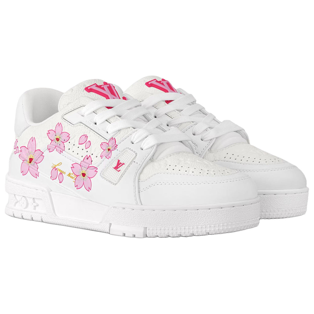 Louis Vuitton × Takashi Murakami Trainer Cherry Blossom Print Low-Top Sneakers – White & Pink
