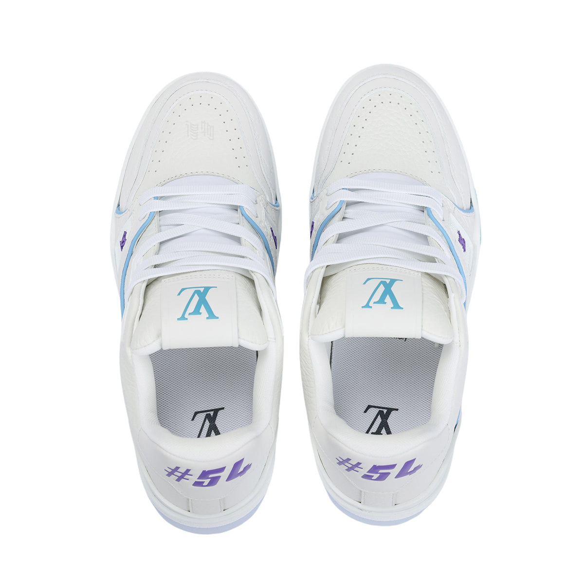 Louis Vuitton Trainer Shanghai Cruise Limited Edition White Grained Leather Ice Blue Piping & Violet Badge Cyan-Purple Sole Low-Top Sneakers – White, Ice Blue & Violet