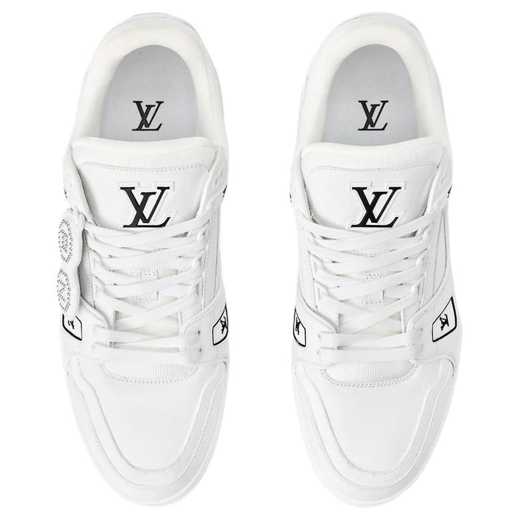 Louis Vuitton × NIGO Trainer FW25 White Leather Double Circle Badge Closure & Hidden Zipper Low-Top Sneakers – White & Black