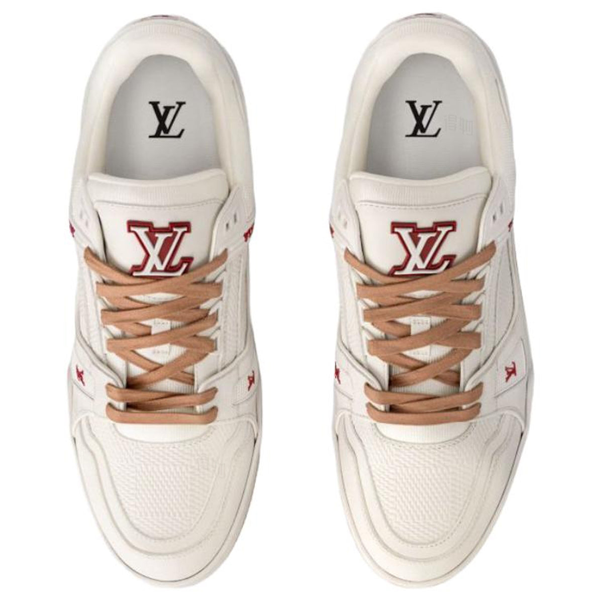 Louis Vuitton Trainer Cream Grained Leather Burgundy Accents & Honey Gum Sole Low-Top Sneakers – Cream, Burgundy & Caramel