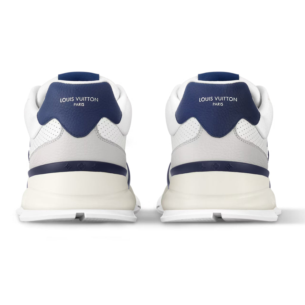 Louis Vuitton LV Runner White Perforated Leather & Grey Suede Oversized Deep Navy Blue LV Logo Athletic Low-Top Sneakers – White, Grey & Navy