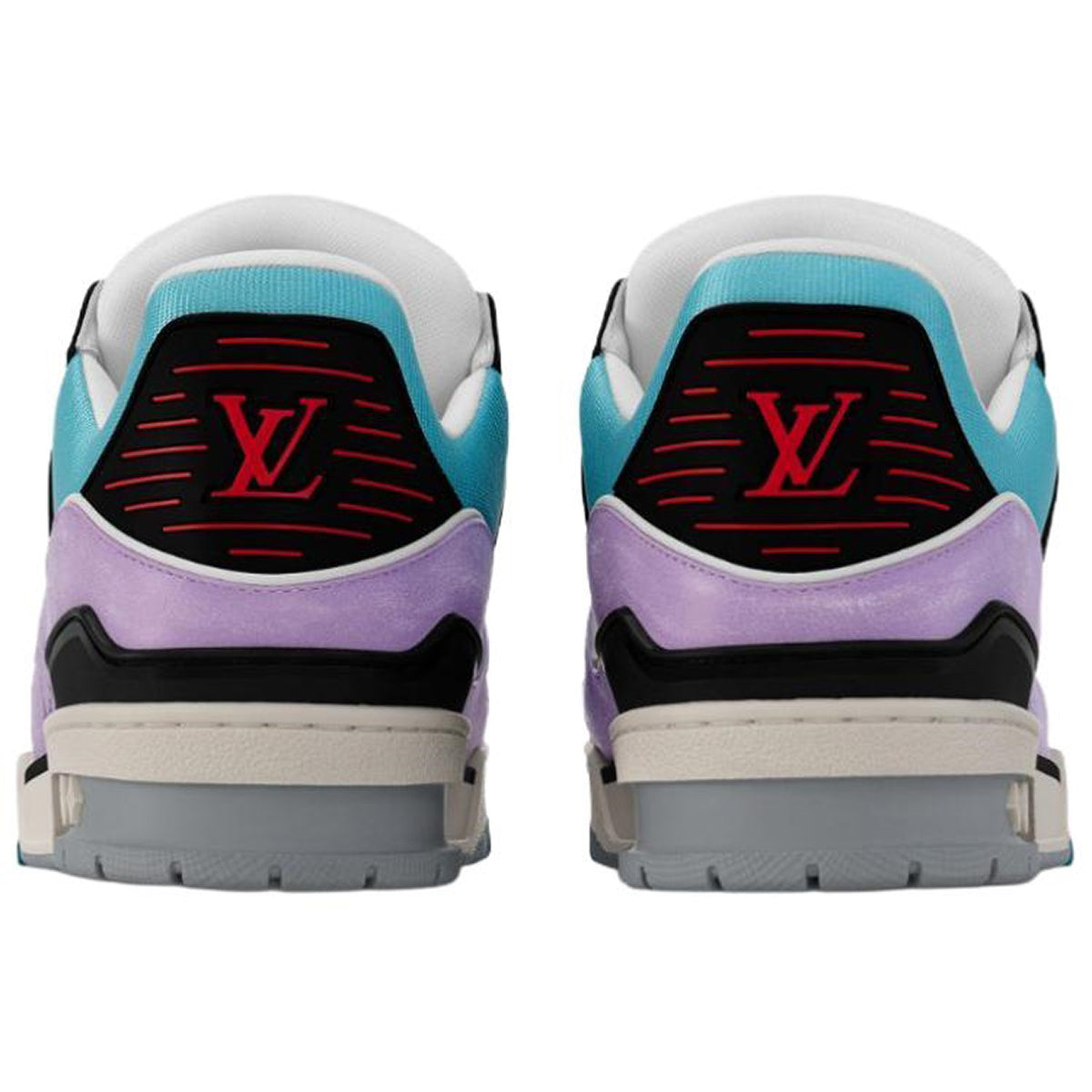 Louis Vuitton Trainer Script Signature Multicolor Patchwork Low-Top Sneakers – Aqua Blue & Lavender Purple