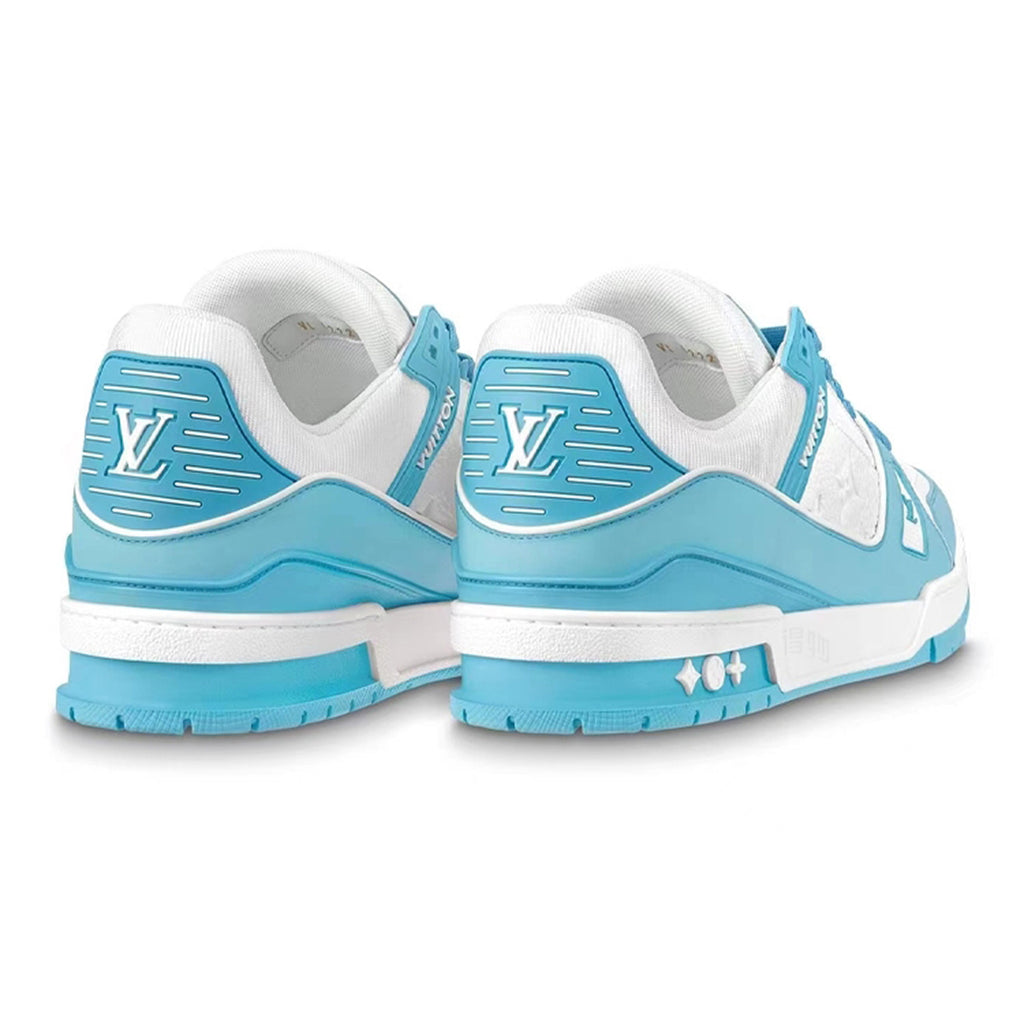 Louis Vuitton Trainer Embossed Calf Leather Lace-Up Low-Top Sneakers – Sky Blue