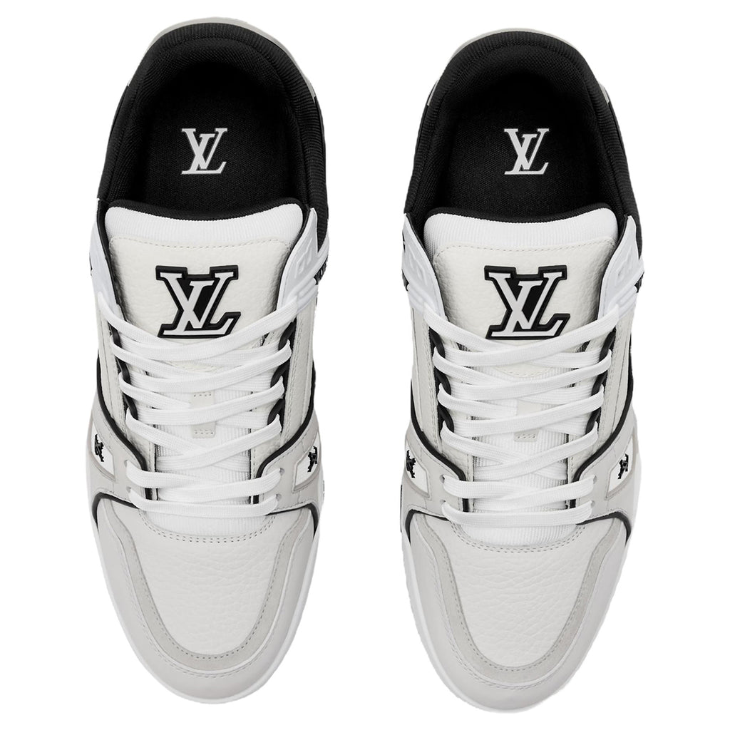 Louis Vuitton Trainer Grained Leather & Black Fabric Mixed-Material Low-Top Sneakers – White & Black